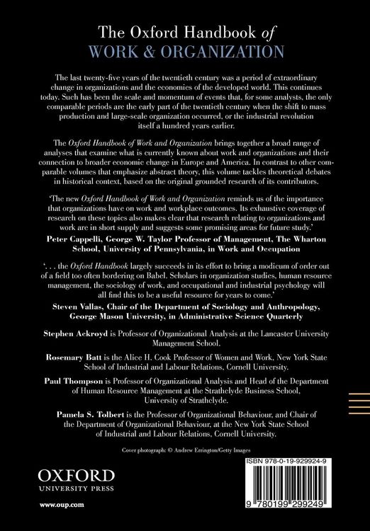 Produktbild: The Oxford Handbook of Work and Organization