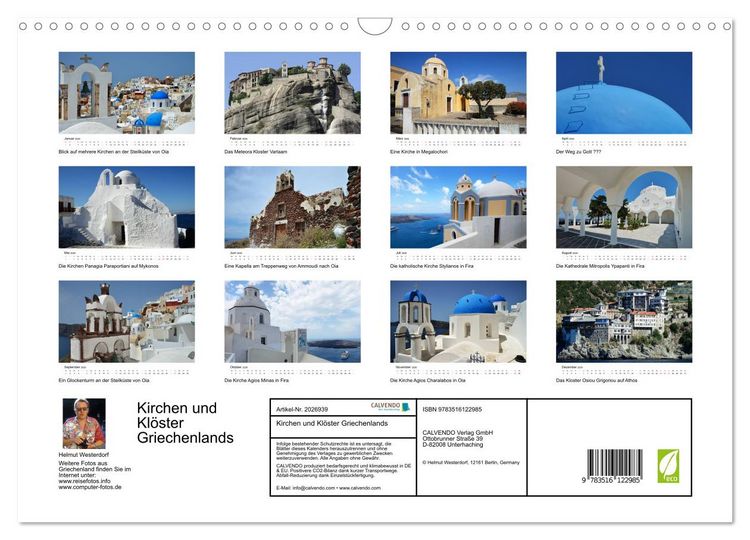 Produktbild: Kirchen und Kl&ouml;ster Griechenlands (Wandkalender 2026 DIN A3 quer), CALVENDO Monatskalender