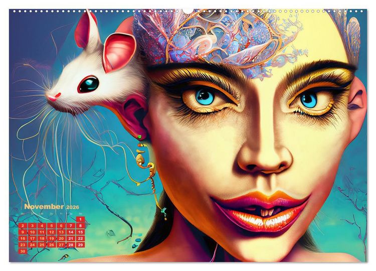 Produktbild: Fantasy Tier Frauen Portraits (Wandkalender 2026 DIN A2 quer), CALVENDO Monatskalender
