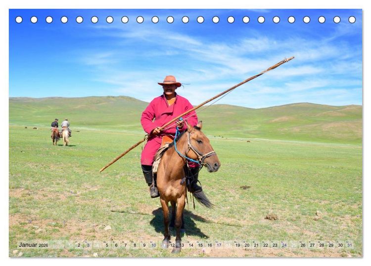 Produktbild: Pferde und Reiter der Mongolei (Tischkalender 2026 DIN A5 quer), CALVENDO Monatskalender