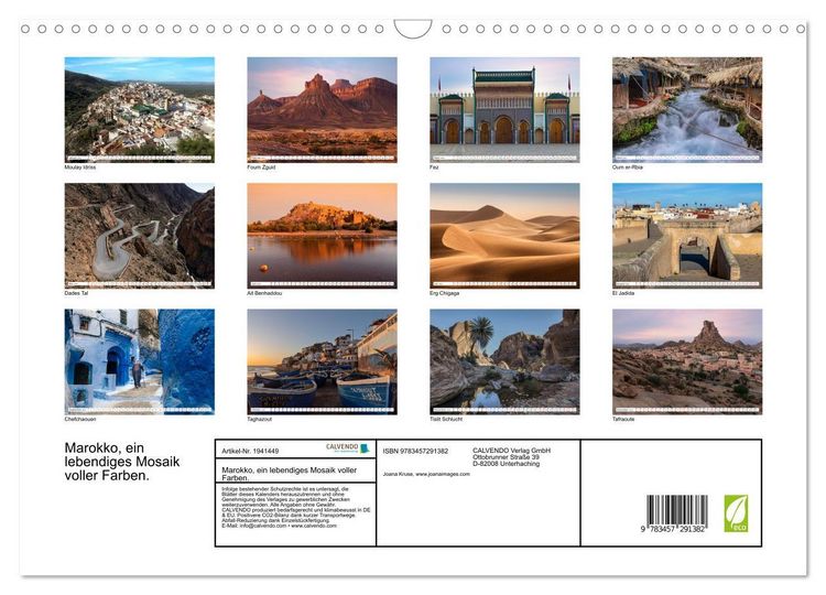 Produktbild: Marokko, ein lebendiges Mosaik voller Farben. (Wandkalender 2026 DIN A3 quer), CALVENDO Monatskalender
