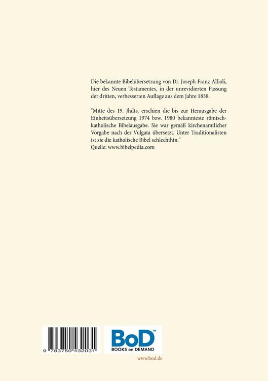 Produktbild: Das Neue Testament. Aus der Vulgata mit Bezug auf den Grundtext neu &uuml;bersetzt, von Dr. Joseph Franz Allioli.