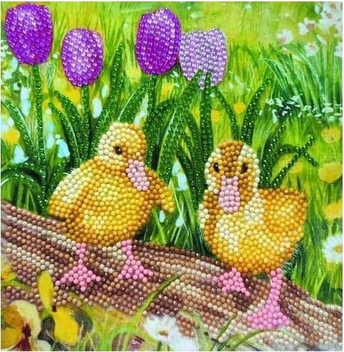 Produktbild: Craft Buddy CCK-A98 - Crystal Art Card Kit, Spring Chicks, K&uuml;ken, 18x18cm, Kristall-Kunstkarte, Diamond Painting
