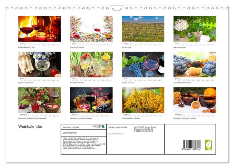 Produktbild: Weinkalender (Wandkalender 2026 DIN A3 quer), CALVENDO Monatskalender