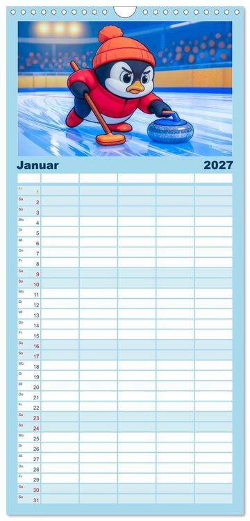 Produktbild: Familienplaner 2027 - Tierischer Wintersport - Lustige Tiere im Schnee mit 5 Spalten (Wandkalender, 21 x 45 cm) CALVENDO