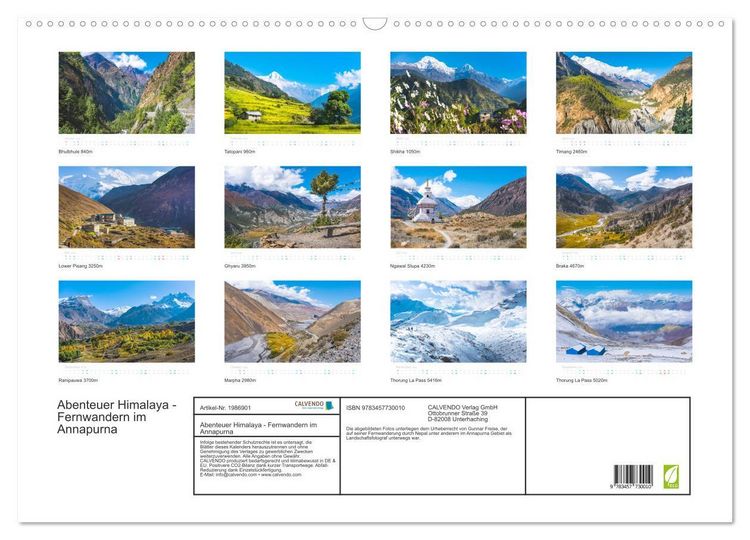 Produktbild: Abenteuer Himalaya - Fernwandern im Annapurna (Wandkalender 2026 DIN A2 quer), CALVENDO Monatskalender