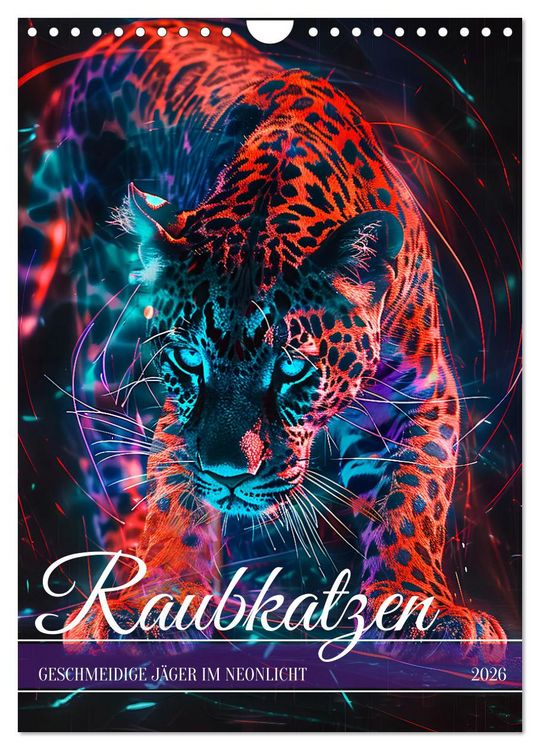Produktbild: Raubkatzen - Geschmeidige J&auml;ger im Neonlicht (Wandkalender 2026 DIN A4 hoch), CALVENDO Monatskalender