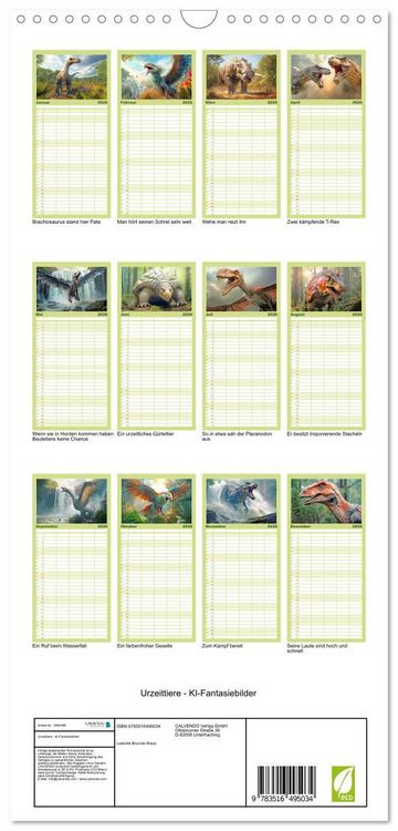 Produktbild: Familienplaner 2026 - Urzeittiere - KI-Fantasiebilder mit 5 Spalten (Wandkalender, 21 x 45 cm) CALVENDO