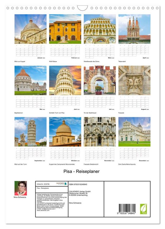 Produktbild: Pisa - Reiseplaner (Wandkalender 2026 DIN A3 hoch), CALVENDO Monatskalender
