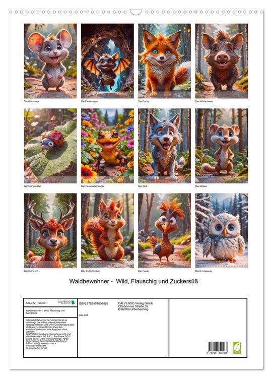 Produktbild: Waldbewohner - Wild, Flauschig und Zuckers&uuml;&szlig; (Wandkalender 2026 DIN A2 hoch), CALVENDO Monatskalender