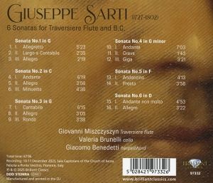 Produktbild: Sarti: 6 Sonatas for Traversiere Flute & B.C.