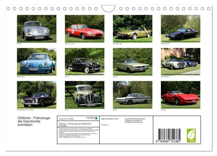 Produktbild: Oldtimer - Fahrzeuge die Geschichte schrieben (Wandkalender 2027 DIN A4 quer), CALVENDO Monatskalender