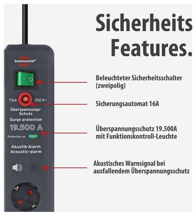 Produktbild: Brennenstuhl 1159540376 &Uuml;berspannungsschutz-Steckdosenleiste 6fach Anthrazit Schutzkontakt 1 St.