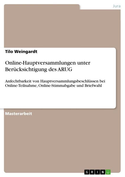 Produktbild: Online-Hauptversammlungen unter Ber&uuml;cksichtigung des ARUG