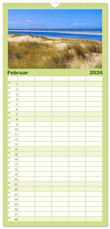 Produktbild: Familienplaner 2026 - Langeoog - Sch&ouml;nste Insel Ostfrieslands mit 5 Spalten (Wandkalender, 21 x 45 cm) CALVENDO