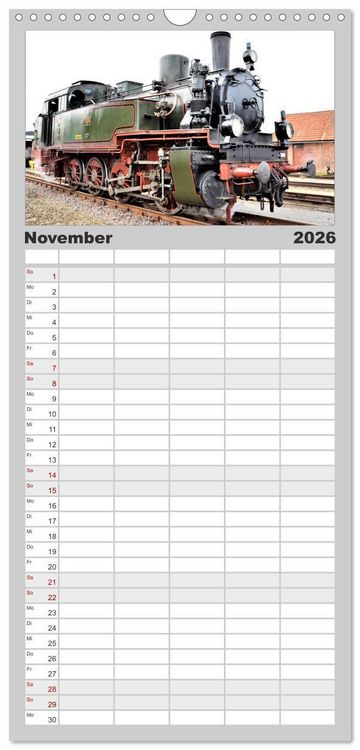 Produktbild: Familienplaner 2026 - Dampflok-Nostalgie - schwere Lokomotiven mit 5 Spalten (Wandkalender, 21 x 45 cm) CALVENDO