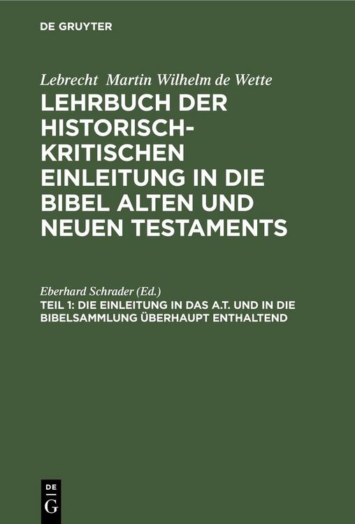 Produktbild: Die Einleitung in das A.T. und in die Bibelsammlung &uuml;berhaupt enthaltend