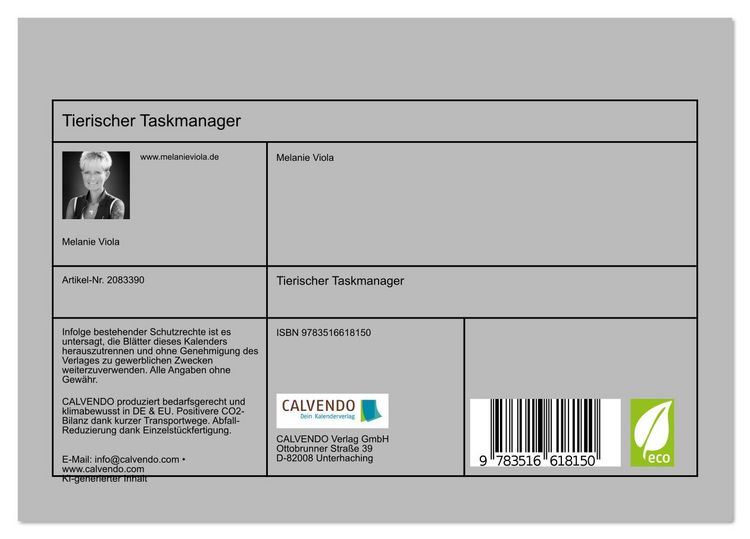 Produktbild: Tierischer Taskmanager (Tischkalender 2026 DIN A5 quer), CALVENDO Monatskalender