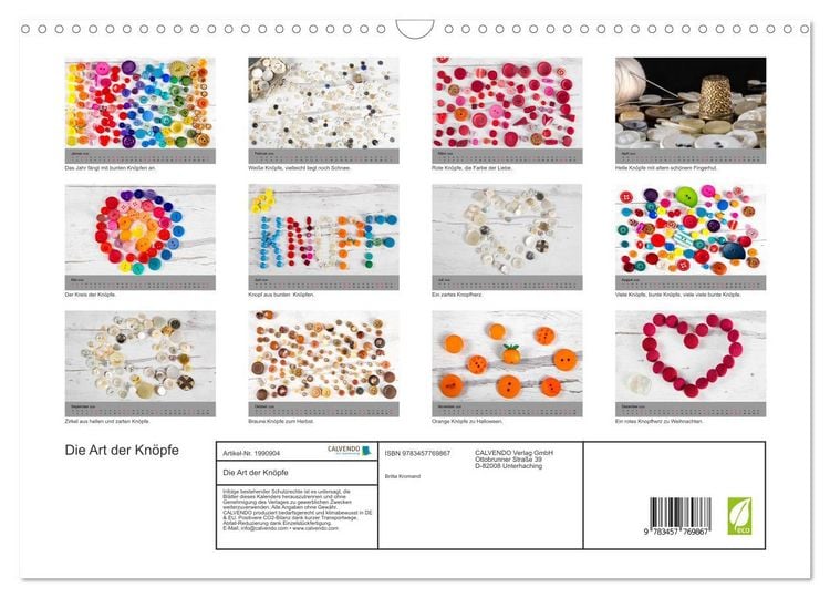 Produktbild: Die Art der Kn&ouml;pfe (Wandkalender 2026 DIN A3 quer), CALVENDO Monatskalender