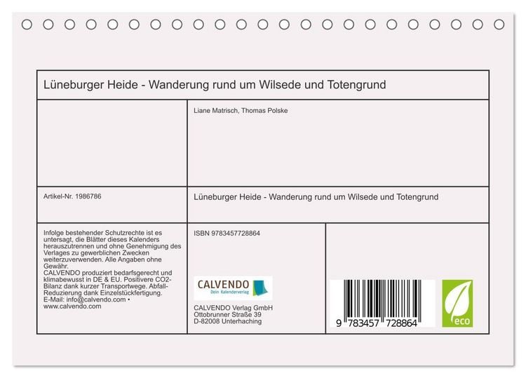 Produktbild: L&uuml;neburger Heide - Wanderung rund um Wilsede und Totengrund (Tischkalender 2026 DIN A5 quer), CALVENDO Monatskalender