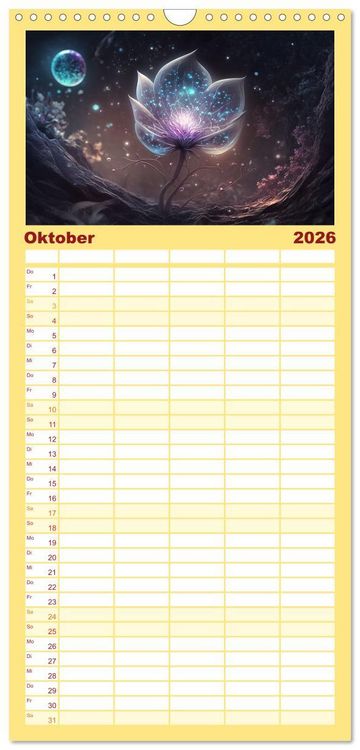 Produktbild: Familienplaner 2026 - Kosmische Bl&uuml;ten mit 5 Spalten (Wandkalender, 21 x 45 cm) CALVENDO