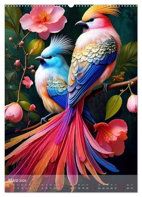 Produktbild: Exotische Harmonie - Paradiesv&ouml;gel und Blumenpracht (hochwertiger Premium Wandkalender 2026 DIN A2 hoch), Kunstdruck in Hochglanz
