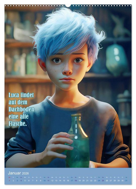 Produktbild: Luca und die wundersame Flasche (Wandkalender 2026 DIN A2 hoch), CALVENDO Monatskalender
