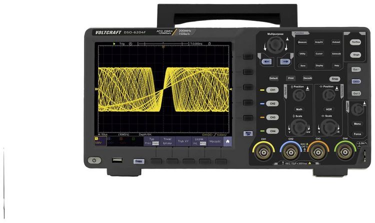 Produktbild: VOLTCRAFT DSO-6204F Digital-Oszilloskop 200 MHz 4-Kanal 1 GSa/s 10 Mpts 8 Bit Digital-Speicher (DSO), Funktionsgenerator 1 St.