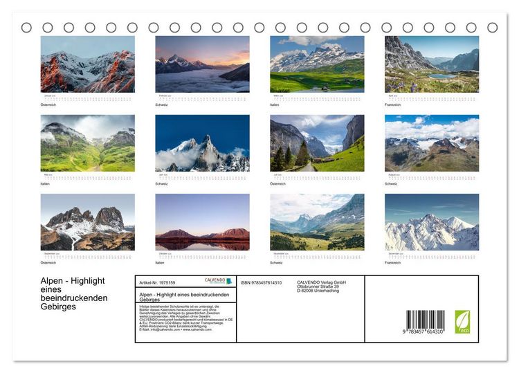 Produktbild: Alpen - Highlight eines beeindruckenden Gebirges (Tischkalender 2026 DIN A5 quer), CALVENDO Monatskalender