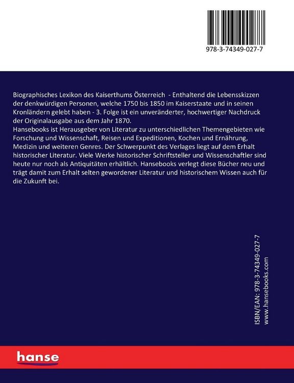 Produktbild: Biographisches Lexikon des Kaiserthums &Ouml;sterreich