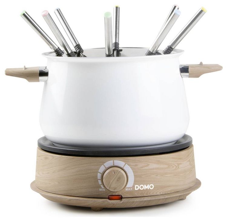 Produktbild: DOMO DO736F Fondue 1500W Kontrollleuchte, 8 Fonduegabeln Holz, Wei&szlig;