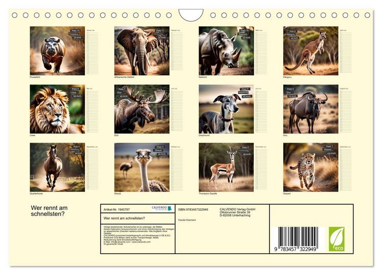 Produktbild: Wer rennt am schnellsten? (Wandkalender 2026 DIN A4 quer), CALVENDO Monatskalender