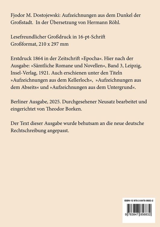 Produktbild: Aufzeichnungen aus dem Dunkel der Gro&szlig;stadt (Gro&szlig;druck)