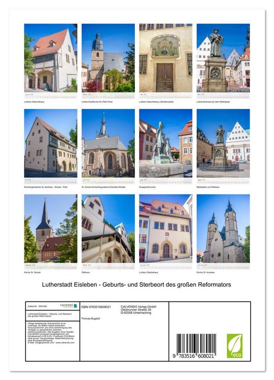 Produktbild: Lutherstadt Eisleben - Geburts- und Sterbeort des gro&szlig;en Reformators (Wandkalender 2026 DIN A4 hoch), CALVENDO Monatskalender