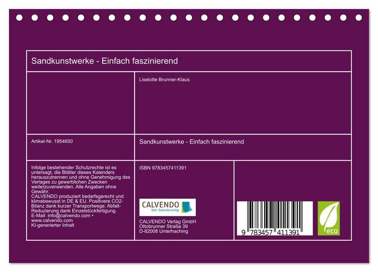Produktbild: Sandkunstwerke - Einfach faszinierend (Tischkalender 2026 DIN A5 quer), CALVENDO Monatskalender