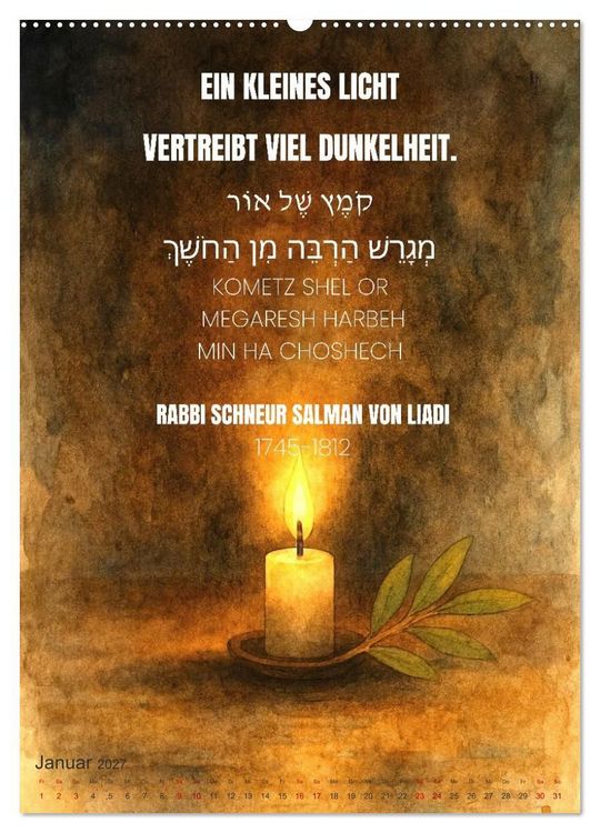 Produktbild: Weisheit, Licht und Leben &ndash; J&uuml;dische Inspiration durchs Jahr (Wandkalender 2027 DIN A2 hoch), CALVENDO Monatskalender