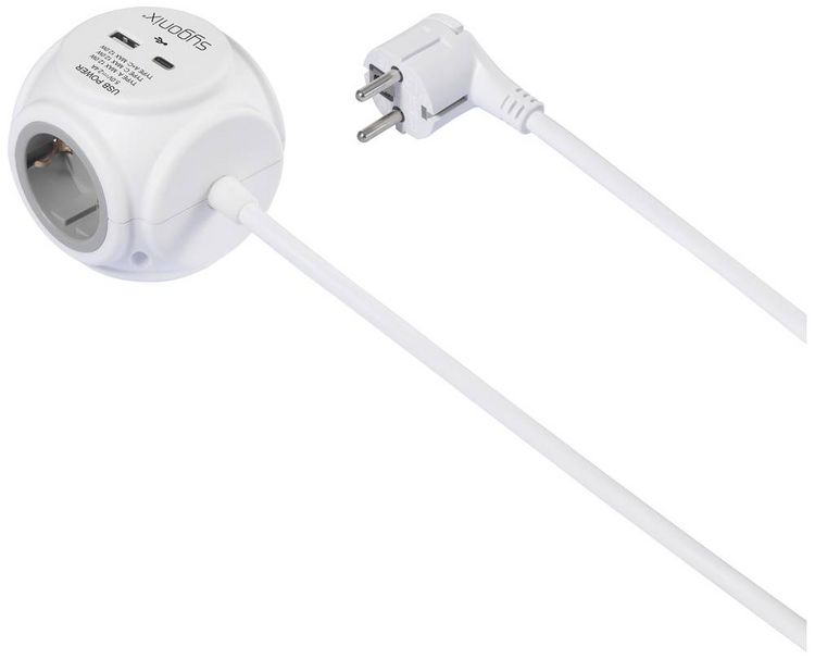 Produktbild: Sygonix SY-5827192 Steckdosenw&uuml;rfel 3fach Wei&szlig;, Grau Schutzkontakt 1St.