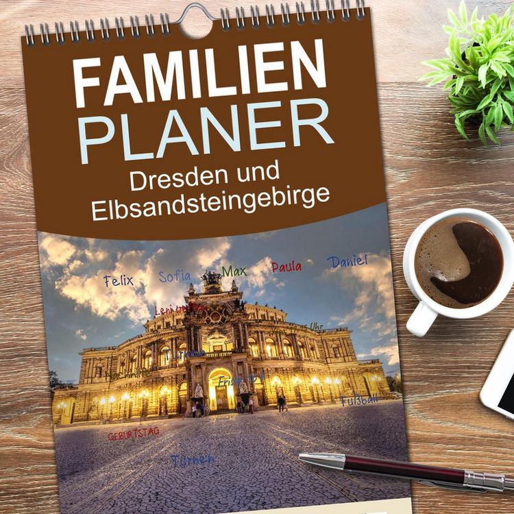Produktbild: Familienplaner 2026 - Dresden und Elbsandsteingebirge mit 5 Spalten (Wandkalender, 21 x 45 cm) CALVENDO
