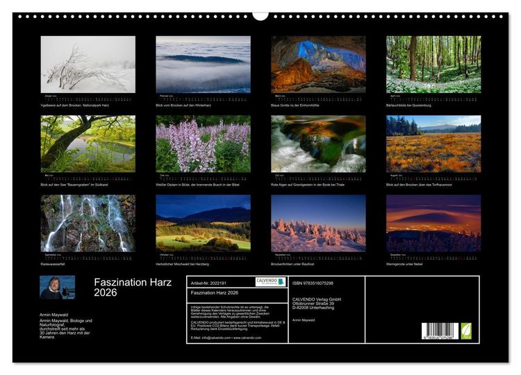 Produktbild: Faszination Harz 2026 (Wandkalender 2026 DIN A2 quer), CALVENDO Monatskalender