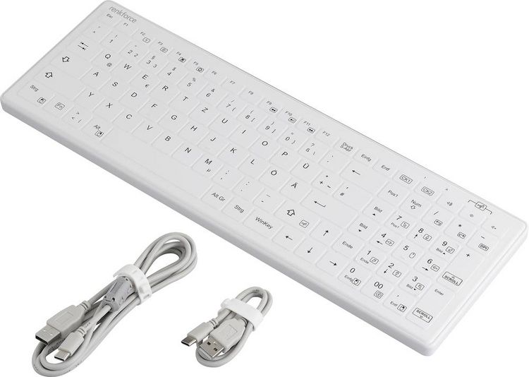 Produktbild: Renkforce RF-WPIK-500 USB Hygiene-Tastatur Deutsch, QWERTZ Wei&szlig; Silikonmembran, IP65, Maustasten, Abnehmbares Kabel, Ger&auml;uscharme Tasten
