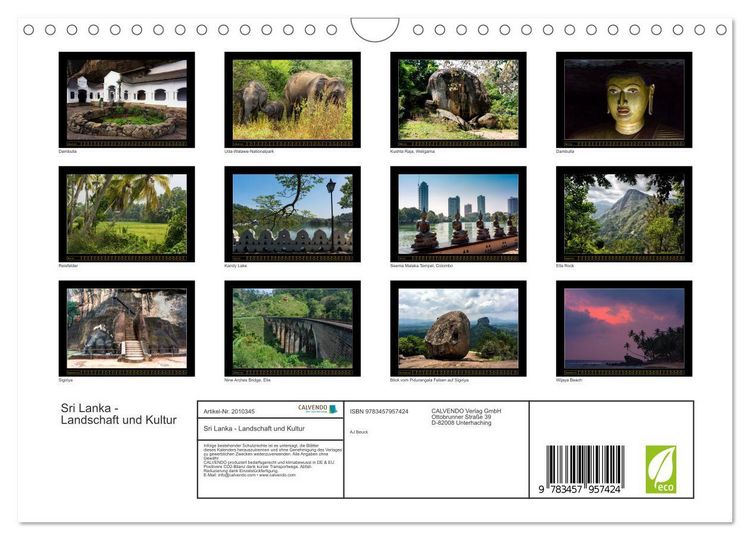 Produktbild: Sri Lanka - Landschaft und Kultur (Wandkalender 2026 DIN A4 quer), CALVENDO Monatskalender