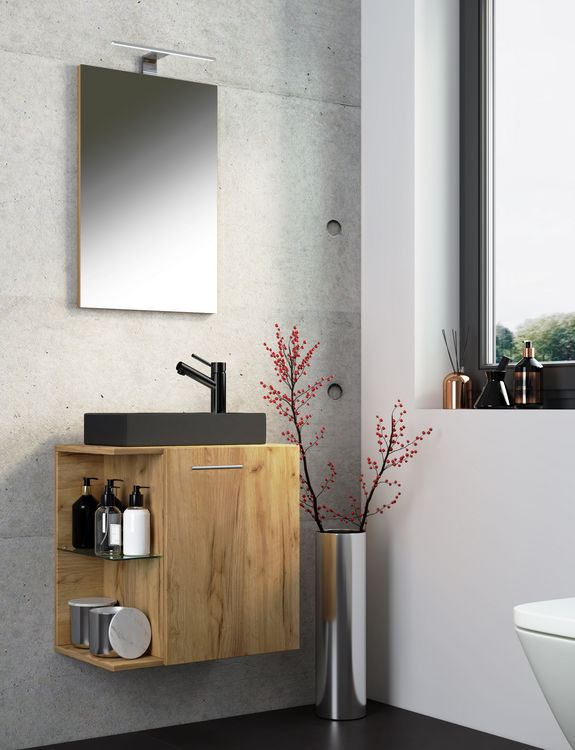 Produktbild: 3-tlg Waschtisch Hausa Spiegel Toilette Schwarz
