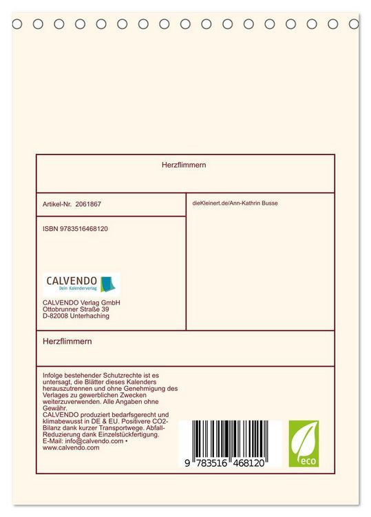 Produktbild: Herzflimmern (Tischkalender 2026 DIN A5 hoch), CALVENDO Monatskalender