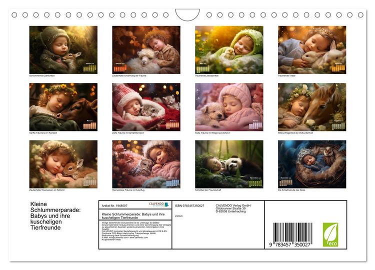 Produktbild: Kleine Schlummerparade: Babys und ihre kuscheligen Tierfreunde (Wandkalender 2026 DIN A4 quer), CALVENDO Monatskalender
