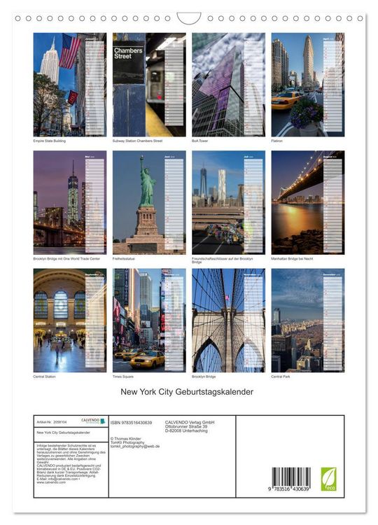 Produktbild: New York City Geburtstagskalender (Wandkalender 2026 DIN A3 hoch), CALVENDO Monatskalender
