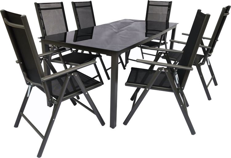 Produktbild: 7 tlg. Alu Glas Tisch Gartenset Sitzgruppe 189SW