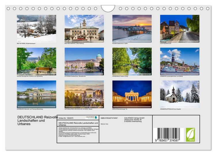 Produktbild: DEUTSCHLAND Reizvolle Landschaften und Urbanes (Wandkalender 2026 DIN A4 quer), CALVENDO Monatskalender