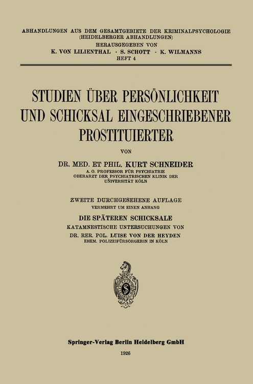 Produktbild: Studien &uuml;ber Pers&ouml;nlichkeit und Schicksal Eingeschriebener Prostituierter