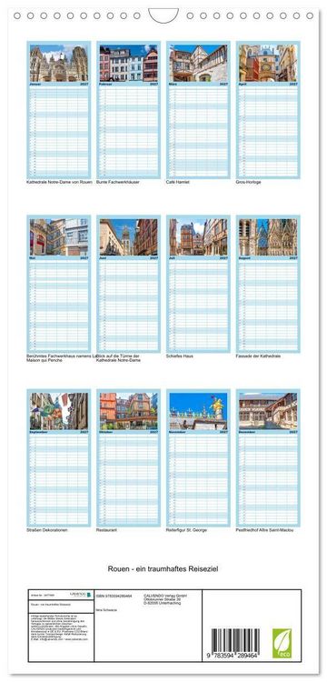 Produktbild: Familienplaner 2027 - Rouen - ein traumhaftes Reiseziel mit 5 Spalten (Wandkalender, 21 x 45 cm) CALVENDO