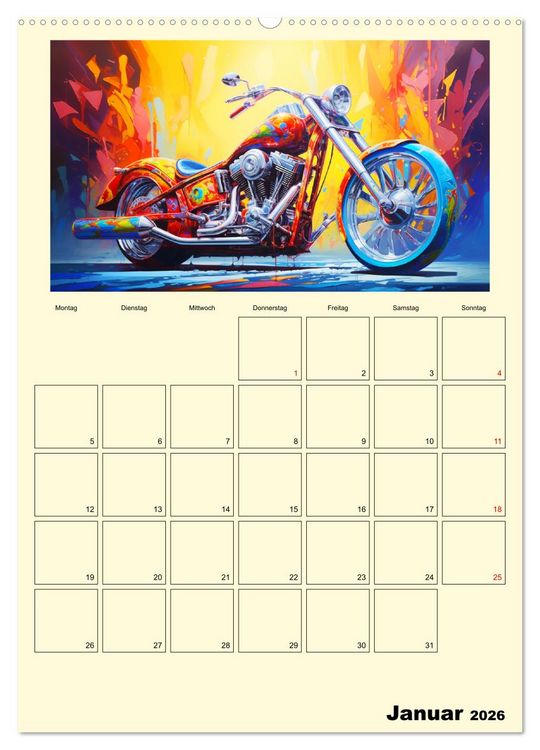 Produktbild: Custom Motorcycle Paintings (Wandkalender 2026 DIN A2 hoch), CALVENDO Monatskalender